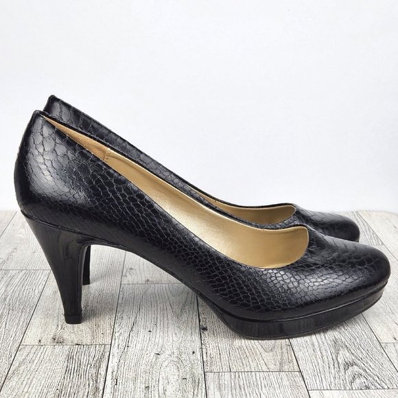Bandolino Shoes - Bandolino Black Pumps 8.5M Womens Faux Leather Snakeskin Slip-on w/3.25 in. Heel